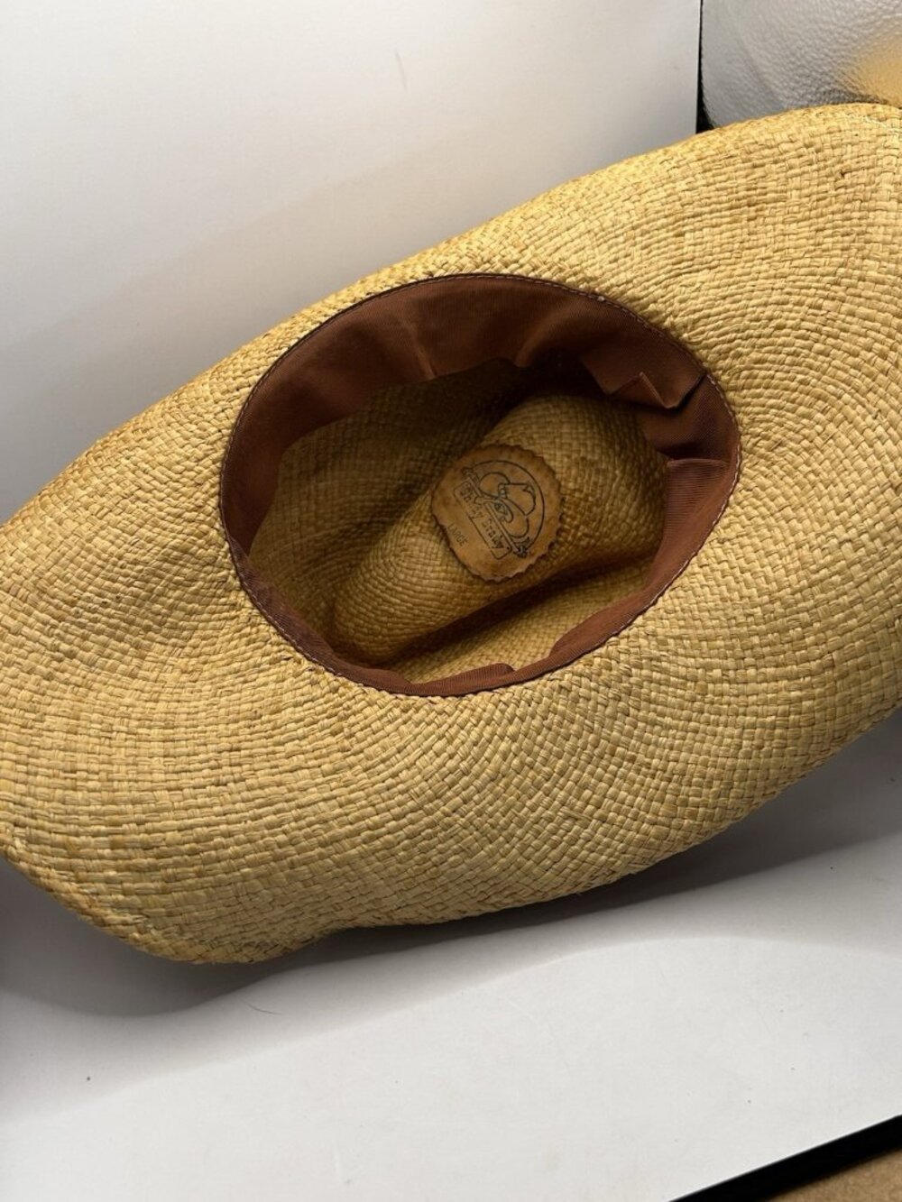 Shady Brady Straw Cowboy Hat Handmade Rolled Brim Braided Leather USA Large Vtg - Picture 5 of 6